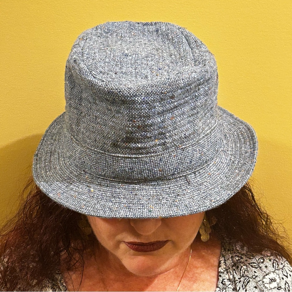 VTG David Hannah & Sons Donegal Tweed Bucket Hat Wool Made In Ireland Blue 7.25”